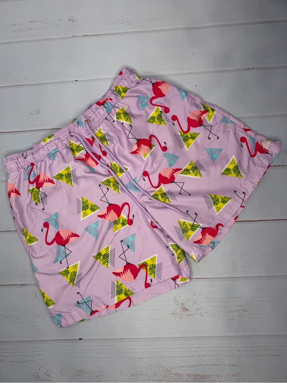 George Flamingo Swim Trunks Men's Size Large Purple Tropical Swim Shorts